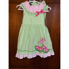 Rare Editions Baby Girls Green Pink Gingham Watermelon Seersucker Dress Set 12M