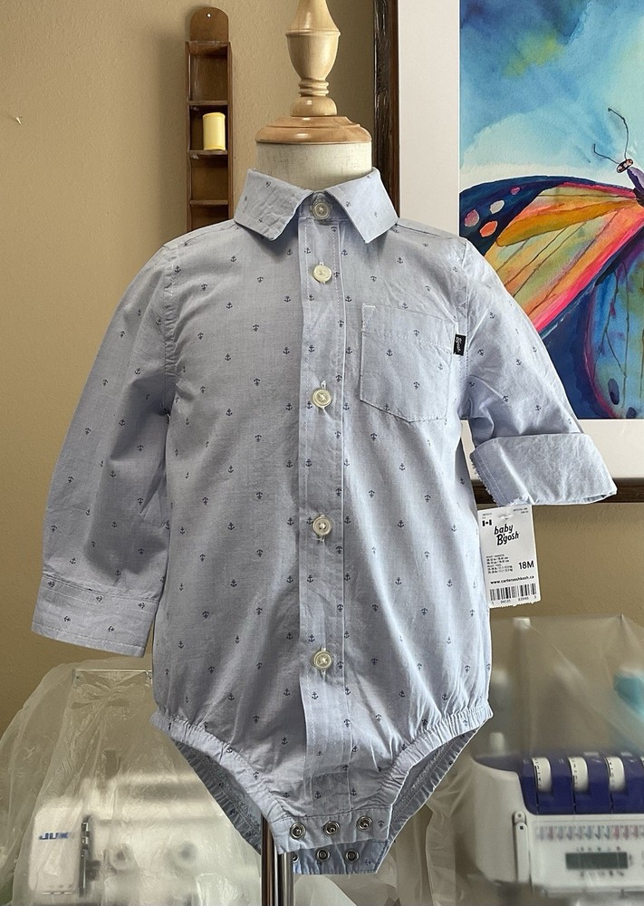 New baby B’gosh Anchor Print Soft Poplin 100% Cotton Button Down Bodysuit
