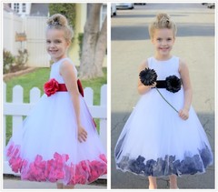 Rose Petals Lace Heart Cutout Flower Girl Dresses Birthday Girl Dresses 185T