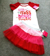 2pc WAY TO CELEBRATE sz 3T Tutu Skirt/SS Graphic HEARTBREAKER Raglan Tee Shirt