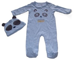 Mon Cheri Baby 2 Pc Blue Awesome Like Daddy Panda Bear Footed Sleeper Hat 0-3M