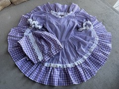 VTG Ruffle Lace 3T Dress +Bonnet Purple Gingham Full Circle Cottage Core Prairie