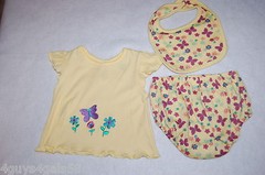 Toddler Girls 3 Piece Set YELLOW TEE SHIRT Bloomers BIB 3-6 Mo BUTTERFLY Flowers