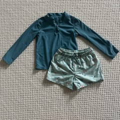 Toddler Boys 4T Rashguard Long Sleeve Swim Shorts Trunks Set Blue Boats Dolphins