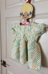 HANDMADE~ Infant Green Yellow White Crochet Dress~ SZ 12-18 M~NEW