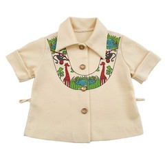 Vintage 60s 70s Toddler Button Up Shirt – Giraffe Monkey Rhino (12″ x 11.5″)
