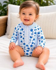 JESSICA SIMPSON Baby Toddler Floral Swimsuit Long Sleeve Rash Guard Boho 12M EUC