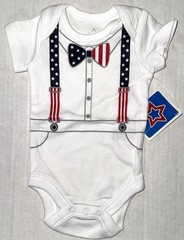 UNBRANDED creeper white/red/blue SUSPENDERS motif size NEWBORN
