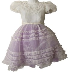 Girls Vintage Party Circle Dress Sheer White Chiffon Ruffled Lace Trim Size 7