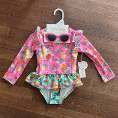 Cynthia Rowley Girls 18M One-Piece Long Sleeve Swimsuit Pink Floral Ruffle