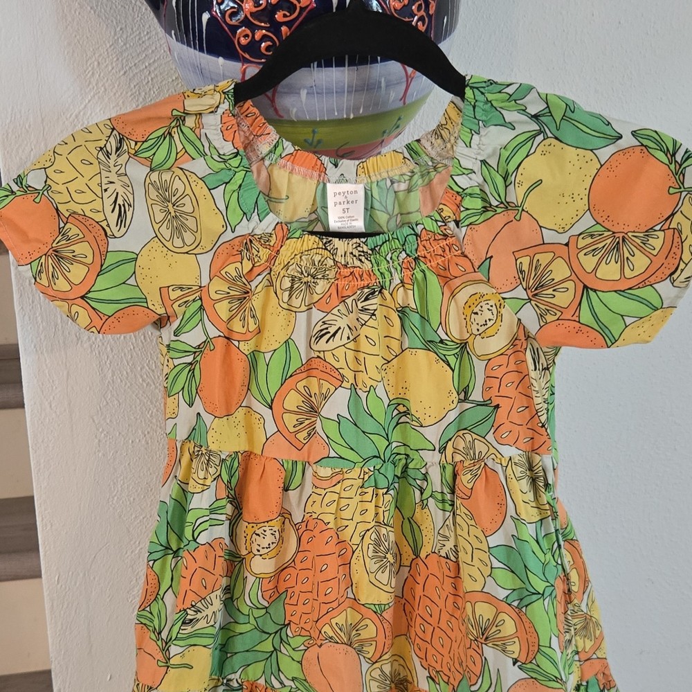 Peyton & Parker Girls 5T Cotton Fruit Print A-Line Smocked Ruffle Dress