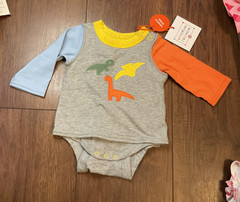 gender neutral dinosaur one piece adaptive clothing orange blue 0-3 months NWT
