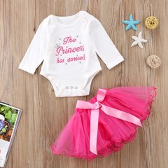 Newborn Baby Girl Outfits Long-sleeved Letter-style Top Princess Chiffon Dress