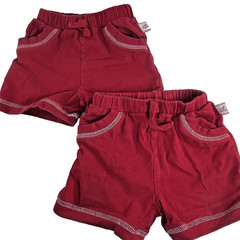Small Wonders Baby Shorts Set Red 2 Pack Cotton 6-9M Pull On Casual