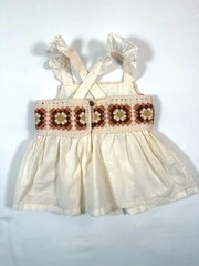 HAUTE HIPPIE Girls Boho Crochet Dress Cream 12M Cottagecore Granny Squares Retro