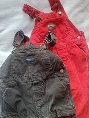 Two Pairs Oshkosh Boys 18m Corduroy Overalls Red and Black Adjustable Straps