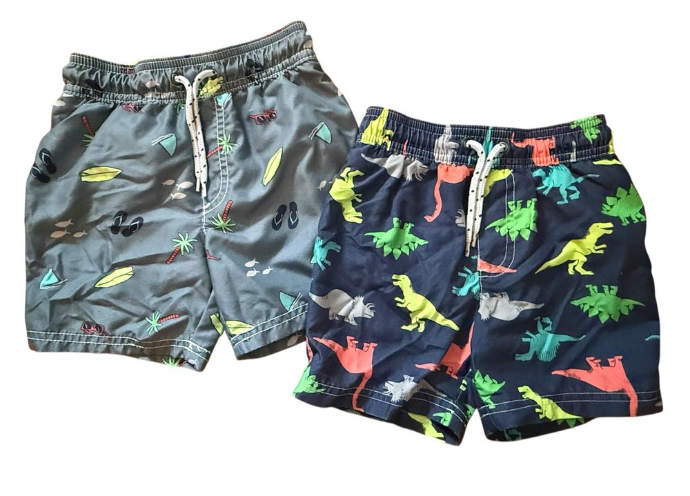 Carter’s Toddler Boys Drawstring Swim Trunks Size 3T, Lot Of 2 Surf Dinosaur