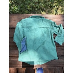 7 For All Mankind K Toddler Green Button Down Shirt Chambray Trim 24M