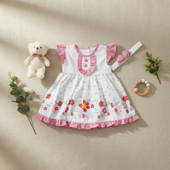 We’re Kids Floral Pink Gingham Baby Dress with Headband | Size S (0-3 Months)