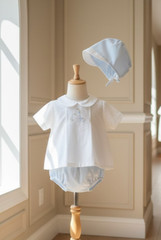 NWT Petit Ami White Blue 3pc Giraffe Diaper Set Newborn & Hat Baby Boys NB