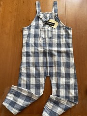 Turtledove London NWT Blue/White Plaid Woven Org Cotton Dungaree Overall-4-5T