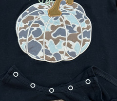 Abby & Evie Camo Pumpkin Romper 12M Baby Boy Boutique Fall Halloween Applique