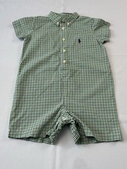Ralph Lauren Baby Romper 18M Green Purple Gingham 100% Cotton Preppy