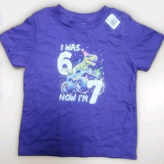 I was 6 Now I’m 7 Monster Truck Dinosaur Purple Birthday Tee Top T-shirt Size 2
