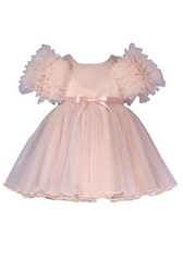 NWT Bonnie Jean Girls Mikado Dress Size 3T Tulle Puff Sleeve Bow Blush Pink