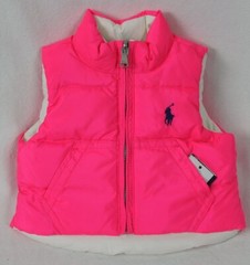 POLO RALPH LAUREN CREAM PINK REVERSIBLE DOWN PUFFER VEST SKI NWT $100