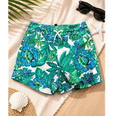 Janie and Jack Boys Swim Trunks 12-18M Green Blue White Floral Tropical Poly