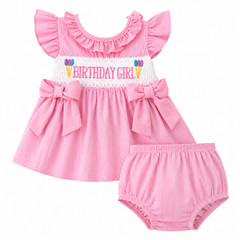 Laurenza’s Baby Girls Striped Pink Birthday Girl Smocked Outfit Set