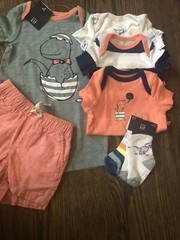 NWT Baby Gap boy SUMMER orange dinosaur bodysuit shorts 6/7-piece SET 3 6 9 12