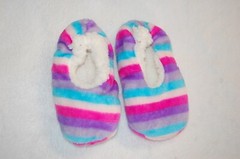 Toddler Girls Slipper Socks AQUA PINK PURPLE STRIPE Sherpa Lined SHOE SIZE 5-10