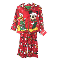 Disney Toddler Christmas Pajamas Red Long Sleeve Pluto Mickey 2pc Size 2T