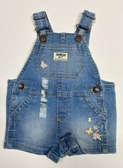 Oshkosh B’Gosh Girls 6M Jean Short Overalls V-Back Floral Embroidery Light Blue