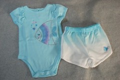 Baby Girls Outfit BLUE S/S TOP Bodysuit FISH w/ CHIFFON FINS Ombre Shorts 6-9 MO