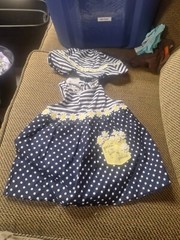 Mud Pie Blue White Yellow Spring Dress And Hat 9-12 Months. New With Tags