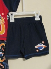 WONDERKIDS BOYS 12 MO PAJAMA 3PC RED TOP/BLUE SHORTS/SPACE SHIP THEME PANTS NWT