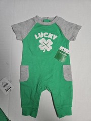 St Patricks Day Unisex 0-3 Months Romper Longall Short Sleeve Outfit Green NWT