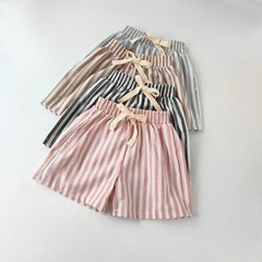 Children’s Clothing Vintage Linen Cotton Stripe Pants Baby Boy Girl Casual Short