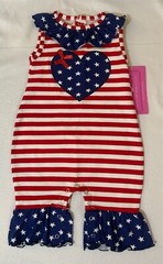 AnnLoren Girls Boutique Nautical Romper hearts red bow 12-18 mo to 18-24 mo NWT