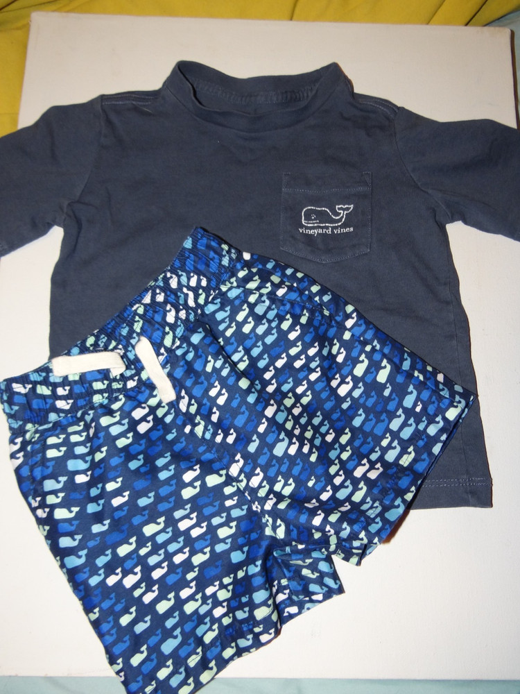 Boys Vineyard Vines whale logo swim trunks 18 months & t-shirt sz 2T lot