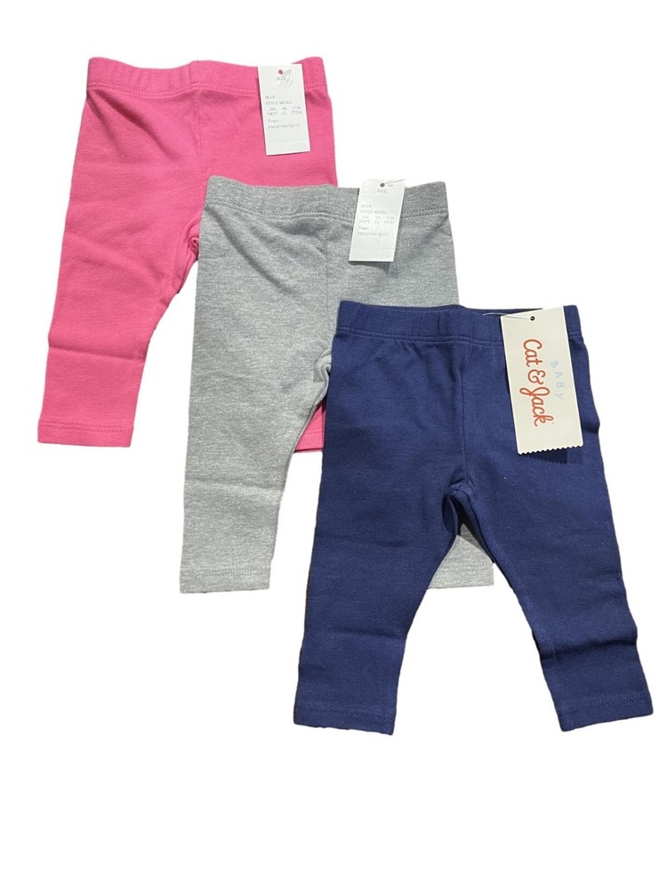 Baby Girls’ 3pk Leggings Set – Cat & Jack, Blue/Grey/Pink, 6-9M