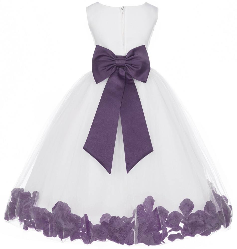 WHITE ROSE PETAL WEDDING BIRTHDAY PAGEANT FLOWER GIRL DRESS S M 2 4 6 8 10 12 14