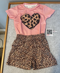 Girls 2-Piece Heart Graphic Outfit Set Short Sleeve Tee Leopard Shorts 1-2Y