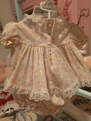 vintage roanna Girls Pink Floral Lace Dress Set w/ Bloomers 0-3months