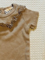 Nicole Miller New York -Baby (0-3 Months) Beige/Brown – Ruffle Accent One Piece