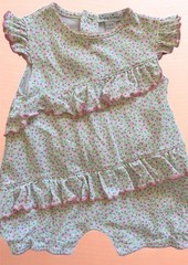 Kissy Kissy EUC Pink/Green/White Floral Ruffled Pima Cotton Knit Romper-0-3Mos