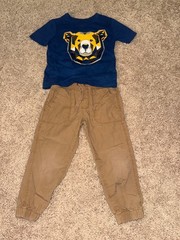 Toddler Boys 2T Blue Bear Graphic T-Shirt and Tan Jogger Pants Set